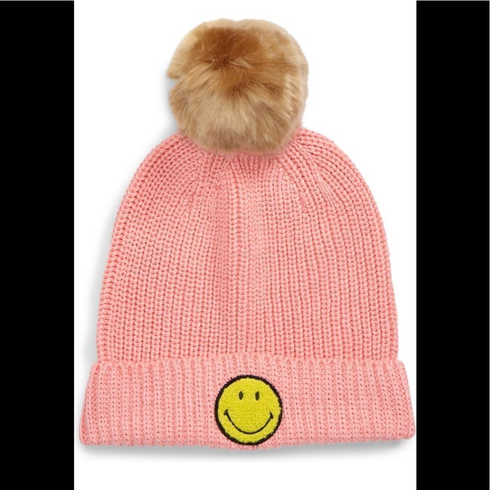 Smiley x Love Your Melon Smiley Face Patch Pom Beanie